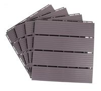 Alipis 4Pcs 30X30Cm Interlocking Balcony Deck Tiles, Self-Assemble Wood-Plastic Composite Flooring, Gray Brown Vertical Grain for Outdoor Patio and Home Decor