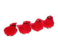 Alipis 4pcs Artificial Red Birds with Fixed Feet Lifelike Fake Feathered Bird Ornaments for Garden Greening Decoration Wedding Party and Home Display Accents