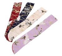 Alipis 4Pcs Japanese Style Folding Fan Pouch Set Double-Layer Silk Fabric Handheld Fan Sleeve Crane Pattern Vintage Retro Bag for Travel and Wrapping