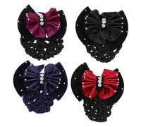 Alipis 4pcs Mesh Hair Snoods Elastic Hairnet Bowknot Hair Bun Covers for Women Professional Work Use Assorted Black Navy Wine Red and Purple Velvet Base