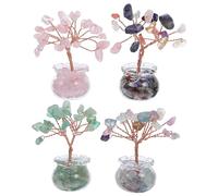 Alipis 4PCS Mini Crystal Money Tree Bonsai Compact Desktop Ornament with Fluorite Crystals for Home Office Decor Symbolic Growth and Prosperity