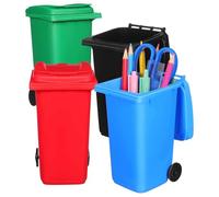 Alipis 4Pcs Mini Desk Trash Can Pencil Holders with Lid Plastic Small Waste Bins for Office Desktop Organization in Black, Blue, Green, and Red
