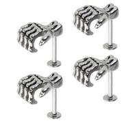 Alipis 4pcs Skeleton Lip Piercing Jewelry with Hand Bones Design, Silver Stainless Steel Lip Studs Featuring High Polished Surface and Anti-rust Function, for Halloween and Outdoor Photos