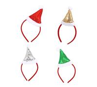 Alipis 4Pcs Small Xmas Hair Hoops with Glitter Sequins Festive Christmas Hat Headpieces for Adults and Party Holiday Headdress Gold Silver Green Red