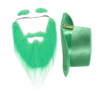 Alipis 4pcs St Patrick's Day Costume Kit Creative Irish Green Leprechaun Hat with Faux Beard and Eyebrow Set for Adults for Festivals and Parties