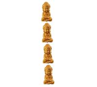 Alipis 4pcs Wood Buddha Figurine Car Decoration Creative Hand Carved Buddha Statue Desktop Ornament Space Saving Buddhist Gift Craft