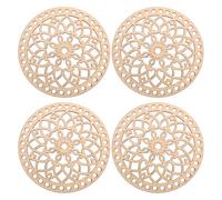 Alipis 4Pcs Wooden Round Crochet Basket Bottoms 14Cm Diameter, Blank Carved Hollow Wood Circles for DIY Bag Bases, Cup Coasters, and Craft Basket Weaving Supplies