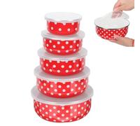 Alipis 5 Pcs Plastic Mixing Bowls Nesting Bowls Enamelware Fresh Keeper Serving Fruit Cereal Ice Cream Salads Prepared Bowls with Lid for Home Kitchen Pattern