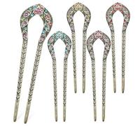 Alipis 5 Pcs Vintage U-shaped Hair Forks Exquisitely Crafted Metal French Hair Pins in Purple Blue Red Elegant Styling Accessories for Women and Weddings