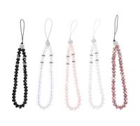 Alipis 5pcs Beaded Phone Charm Chains Crystal Lanyard Strap Set in Pink, White, Black, Dark Burgundy, and Grape Purple - Bohemian Aesthetic Phone Charms for Smartphone Decoration