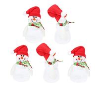 Alipis 5Pcs Christmas Candy Jar, Snowman Plastic Cookie Jar with Plush Doll Lid, Small Clear Candy Storage Container Box Xmas Packaging Supplies Party Favors for Kids Girls Boys