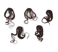 Alipis 5pcs Clip-in Curly Bangs Hairpiece for Women, Dark Brown Wavy Fake Fringe, Realistic Wool-like Hair Extensions Suitable for Daily Wear and Events