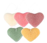 Alipis 5Pcs Facial Cleansing Sponges for Gentle Exfoliation and Makeup Removal Reusable Heart-Shaped Face Scrub Pads for Daily Skincare Routine