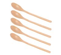 Alipis 5PCS Japanese Long Handle Wooden Spoons for Smooth Non-Scratch Small Serving Teaspoons for Honey Coffee Sugar Dessert Ice Safe Feeding Utensils