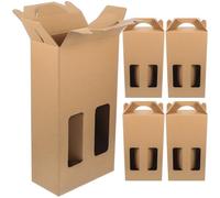 Alipis 5pcs Khaki Paper Wine Carrier Box for Red Wine Bottles with Smooth and Safe Handle Sturdy Packaging for Outdoor Travel and Cold Drink Places