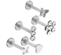 Alipis 5Pcs Stainless Steel Nose Studs with Zircon Stones for Lip Nose Tragus Ear Piercings Hypoallergenic Jewelry for Women Men Formal Events
