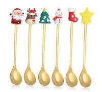 Alipis 6 Pcs Stainless Steel Christmas Teaspoons with Star Santa Snowman Reindeer Tree Designs Holiday Baking and Dessert Spoons for Coffee Tea Festive Tableware