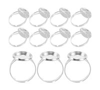 Alipis 60Pcs Adjustable Flat Ring Settings Bezel 12Mm Silver Inlay Ring Blanks with Openable Finger Base for DIY Jewelry Craft Supplies and Stone Mounting