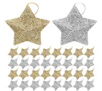 Alipis 60pcs Christmas Glitter Star: Gold And Silver Glitter Star Hanging Decorations For Christmas Tree - Holiday Party Ornaments For Festive Home