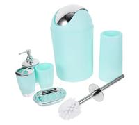 Alipis 6pcs Complete Plastic Bathroom Set Bin Lid Brush Soap Dish Dispenser Holder Cup Toilet Brush Accessory Set
