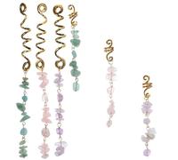 Alipis 6Pcs Ethnic Style Hair Braiding Jewelry Set with Dreadlock Pendants, Mixed Pink Quartz, Amethyst, and Green Aventurine Charms for Braids and Hair Decorations