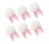 Alipis 6pcs White Plush Easter Bunny Ear Clips for Hair DIY Headband Accessories, Mini Rabbit Pom Pom Craft Supplies for Spring Holiday Party Decorations