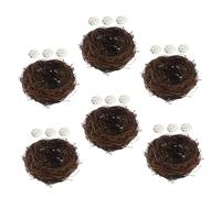 Alipis 6set Artificial Twig Bird Nests with Realistic Eggs Weatherproof Handmade Country Style Decor for Garden Balcony Indoor Display Outdoor Woven Bird Nest Accessories