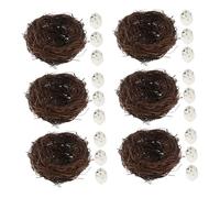 Alipis 6set Bird Nest Ornament Woven Rattan Bird Nest with Artificial Eggs for Balconies Indoor Garden Decor and Succulent Planters