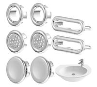Alipis 8 Pcs Universal Chrome Sink Overflow Covers with Round, Mesh, Hollow and Double-Layer Rings for Bathroom Sink and Bathtub Overflow Drain Protection