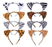 Alipis 8Pcs Animal Ear Headbands Set - Leopard, Tiger, Zebra, Giraffe, Cow Print Plush Cat Ear Hair Hoops for Halloween Party Headwear and Cosplay Accessories