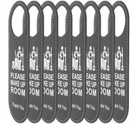Alipis 8Pcs Black PU Leather Double-Sided Door Hanger Sign, Do Not Disturb Please Make Up Room Indicator for Office, Hotel, Housekeeping, Meeting Room Privacy