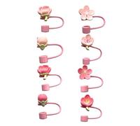 Alipis 8pcs Floral Silicone Straw Toppers Reusable Straw Caps with Cherry Peach Blossom Design Protector Covers for Office Outdoor Use