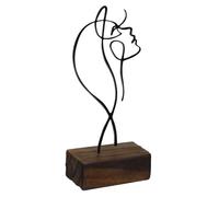 Alipis Abstract Iron Line Art Sculpture with Wooden Base Modern Minimalist Character Statue for Home Office Decor Creative Tabletop Figurine Ornament for Living Bedroom Dining and Office