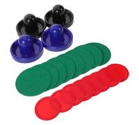 Alipis Air Hockey Table Accessories Set - 2 Plastic 96Mm Blue Pushers, 2 Black Pushers, 8 Self-Adhesive Lint Pads, 8 Red 64Mm Pucks - Indoor Table Hockey Supplies for Party Game