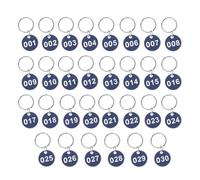 Alipis Aluminium Metal Number Tags Set 1-30 Blue with Key Rings, Round Id Number Keychain Labels for Office, Home, Hotel and Luggage Identification