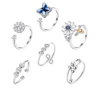 Alipis Anxiety Rotatable Finger Jewelry 6pcs Adjustable Zircon Flower and Bee Rings for Women Daily Use