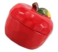 Alipis Apple Shaped Container Ceramic Fruit Shape Sugar Bowl Christmas Candy Dish Airtight Food Storage Jar with Lid for Coffee Bean Cookie Tea Candle Red