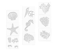 Alipis Art Stencils 9pcs Set Sea Ocean Hollow Painting Templates, Flexible Plastic Material, Easy to Operate, to Decorate Your Home Or Wall with Marine Series Patterns