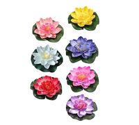 Alipis Artificial Lotus Decor Floating Water Lilies with Realistic Lotus Leaves 10cm Multi-color Pool Floating Decoration Set 7pcs for Pond Aquarium Garden
