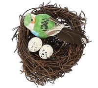 Alipis Artificial Rattan Bird Nest with Eggs Realistic Decorative Prop | Foam and Plume Details, Rustic Garden Ornament, Photo Prop for Tree Dressing and Seasonal Display Random Color