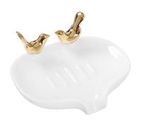 Alipis Bar Soap Holder Ceramic Soap Tray with Birds Decor White Water Draining for Kitchen and Shower Use