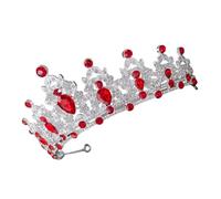 Alipis Baroque Silver and Red Wedding Tiara for Brides, Jeweled Small Princess Crown Hair Accessory for Birthday Party, Royal Queen Costume Headband