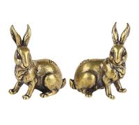 Alipis Brass Rabbit Statues Pair Solid Brass Craft Decor Micro-carved Animal Figurines for Home Tea Pet Desktop Ornament