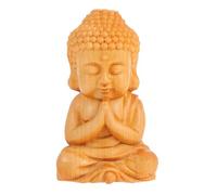 Alipis Buddha Statue Wooden Sitting Buddha Cypress Miniature Desktop Decor Buddhist Sculpture for Home Tea House Meditation