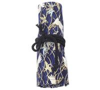 Alipis Canvas Roll-Up Pencil Case Large Capacity 48-Hole Pen Pouch with Gold Print Chinese Style Winter Bamboo Crane Blue for Students and Artists