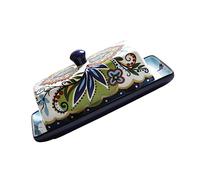 Alipis Ceramic Butter Dish with Lid 250g Capacity Green Wave Pattern Covered Butter Server Cheese Container Food Plate for Kitchen Countertop Dining and Entertaining