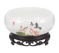 Alipis Ceramic Planter Bowl Aquatic Plant Pot Round Shallow Planter Vintage Chinese Pot No Hole with Base Stand for Plants Decorative Flower Container Bowl