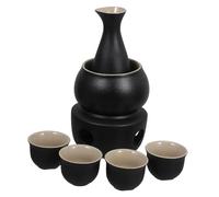 Alipis Ceramic Sake Warmer Set with Stove and Japanese Style Cups, Traditional Wine Warmer Pot for Sake Serving, Black Rustic Candle Holder for Liquor Warming and Drinking