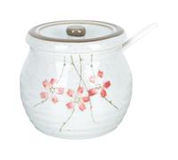Alipis Ceramic Sauce Container with Scoop, round Kitchen Storage Jar