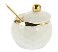 Alipis Ceramic Sugar Bowl with Lid and Spoon, Decorative Porcelain Condiment Jar, Golden and White, 320ML